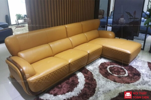bộ ghế sofa da góc màu vàng cho phòng khách chung cư đẹp