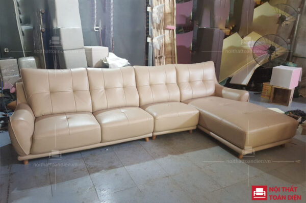 bộ ghế sofa da mã 148 màu be cho phòng khách chung cư cao cấp